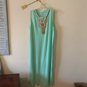 Beaded teal maxi dress